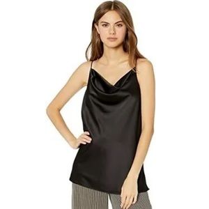Halston Heritage Sleeveless Cowl Neck Silky Satin Drape Long Cami Top Black 0